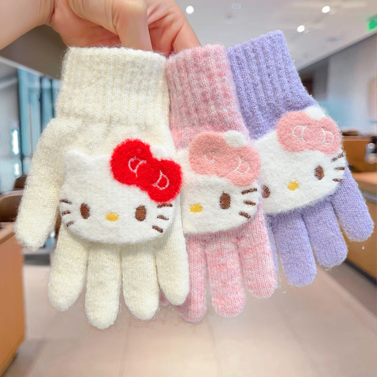 儿童卡通kt猫手套女童保暖加厚全包秋冬季女孩上学防寒冻手分指套,服饰配件/皮带/帽子/围巾,手套,淘宝优惠券,粉丝福利购,淘宝优惠卷
