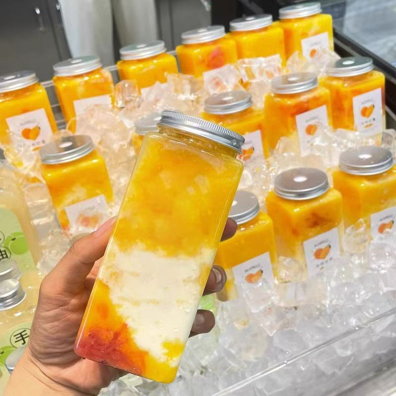 批发方形奶茶杯冷泡瓶带盖果汁瓶