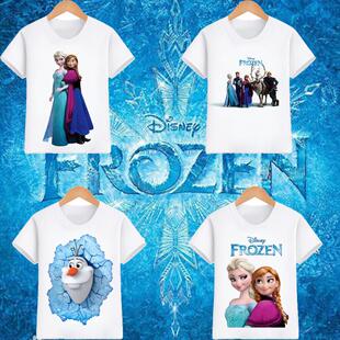 冰雪奇缘T恤夏季男女装儿童白色休闲上衣爱莎公主衣服学生活动服