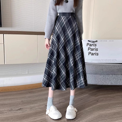 150cm小个子毛呢格子半身