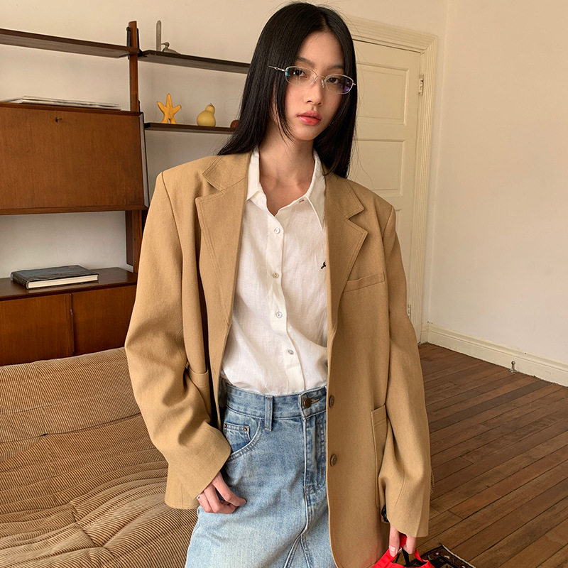 【清仓不退】早春私服西装外套女新复古廓形休闲小个子西服23019