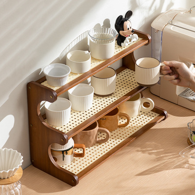 中古风桌面水杯架置物架现代简约新中式博古架多层茶具茶壶a0718