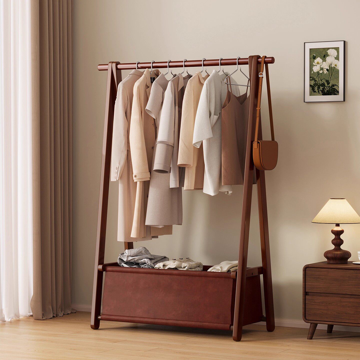 衣架落地立式简易卧室家用挂衣服的置物架子皮革收纳立地杆衣帽架