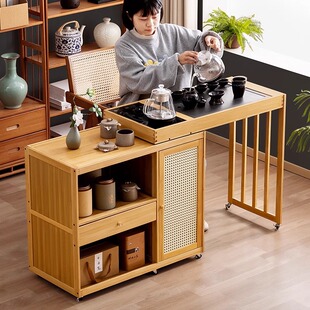 可移动新中式茶台茶桌家用放阳台泡茶桌一整套办公室茶水柜小茶几