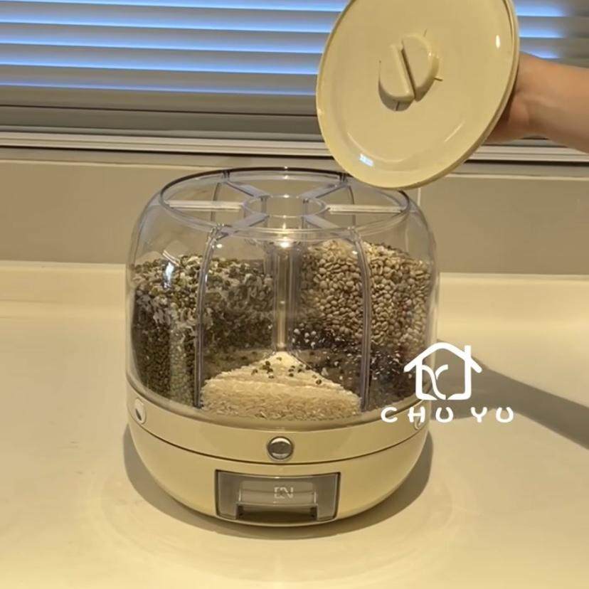 奶油风米桶家用密封防虫防潮食品级多格储米箱分格旋转五谷杂粮罐,收纳整理,化妆刷收纳盒/桶,淘宝优惠券,粉丝福利购,淘宝优惠卷