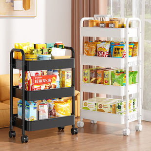 加厚小推车置物架家用零食落地多层客厅收纳书架移动厨房果蔬菜篮