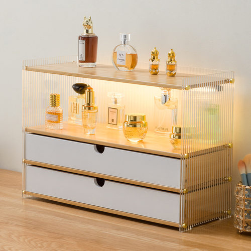 化妆品收纳盒大容量新款桌面收纳箱防尘口红护肤梳妆台网红置物架