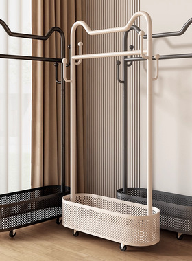 奶油风落地卧室挂衣架网红可移动带轮家用简易衣架阳台晾衣a0276