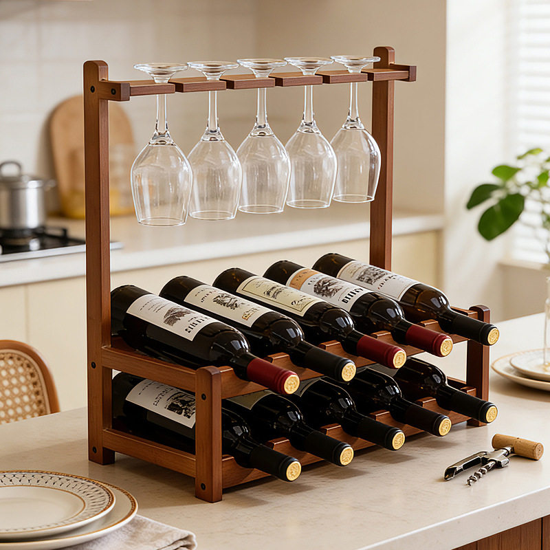 木制红酒架简约竹制葡萄酒架子悬挂式酒杯架酒架摆件展示架a0781
