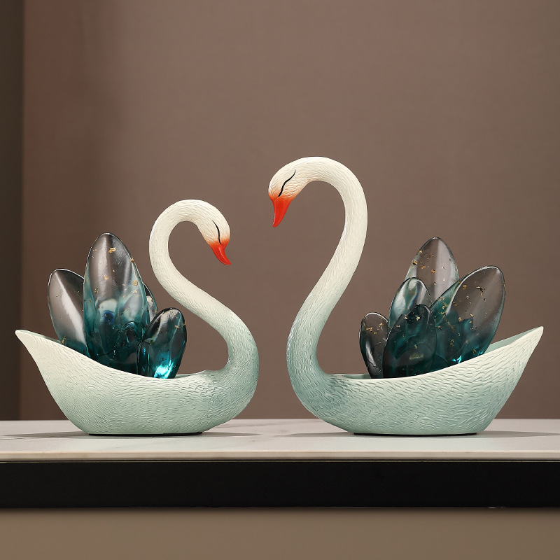 轻奢高级感天鹅摆件一对客厅玄关电视柜酒柜装饰品乔迁结婚礼物