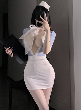 性感空姐制服深V紫色包臀裙秘书套装情q内衣cos角色扮演大码胖MM