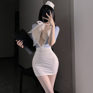 性感空姐制服深V紫色包臀裙秘书套装 胖MM 情q内衣cos角色扮演大码