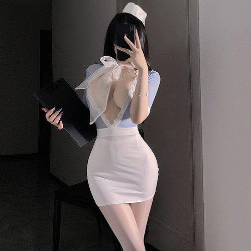 性感空姐制服深V紫色包臀裙秘书套装情q内衣cos角色扮演大码胖MM