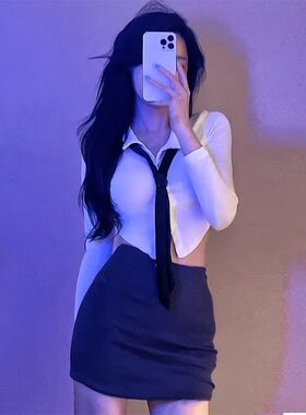 大码性感睡衣短裙jk内衣包臀裙秘书服装制服女情调秋冬纯欲女2024
