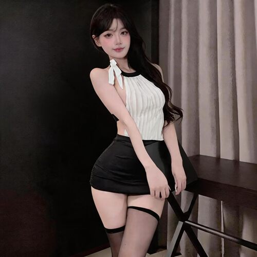 性感风挂脖露背秘书制服套装女纯欲包臀裙角色扮演情qu趣内衣大码