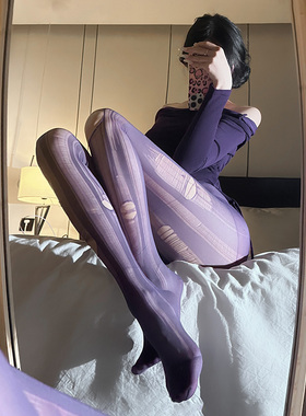 情调可手撕丝袜破洞性感黑丝美腿趣味紫色大码连裤袜女超薄款