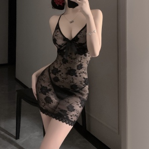 性感睡衣女款2025新款纯欲风紫色睡裙蕾丝连体衣制服大码胖MM内衣