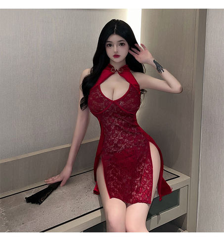 性感睡衣2024新款蕾丝情调肚兜暴露睡裙透视旗袍qqny大码200斤