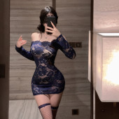 大码 性感睡衣女秋冬新款 情调趣味内衣透视蕾丝包臀裙秘书制服套装