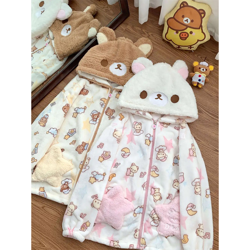 冬季加厚保暖连帽轻松熊睡衣