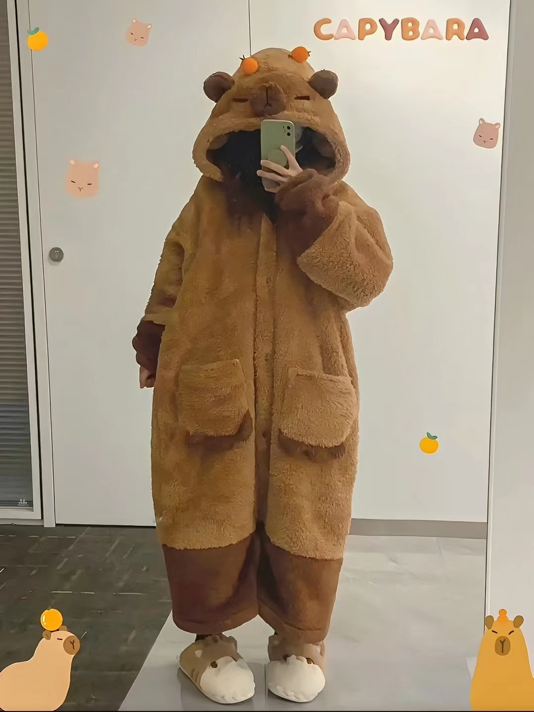卡皮巴拉水豚连体睡袍长袍家居服