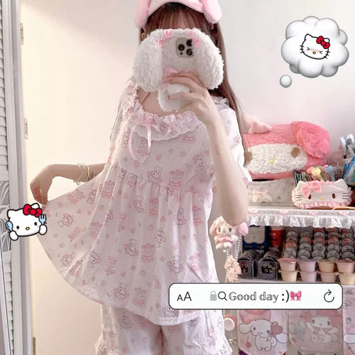 纯欲风甜美可爱美乐蒂花边睡衣女