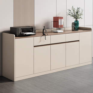 现代简约办公茶水柜储物柜木质台面多功能收纳柜打印机柜带抽屉