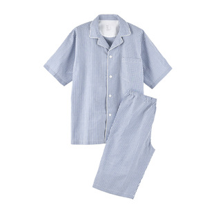 专柜同款无印短袖睡衣女水洗纯棉春夏款无侧缝七分裤男家居服套装