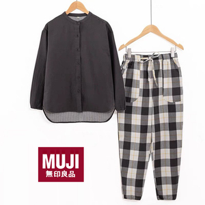 专柜同款无印双层纱布家居服男女款立领可外穿睡衣秋冬季情侣套装