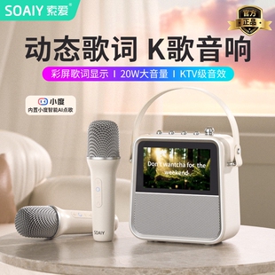 SOAIY索爱BK02歌词音箱家用唱k歌克风话筒一体家庭ktv蓝牙音响麦