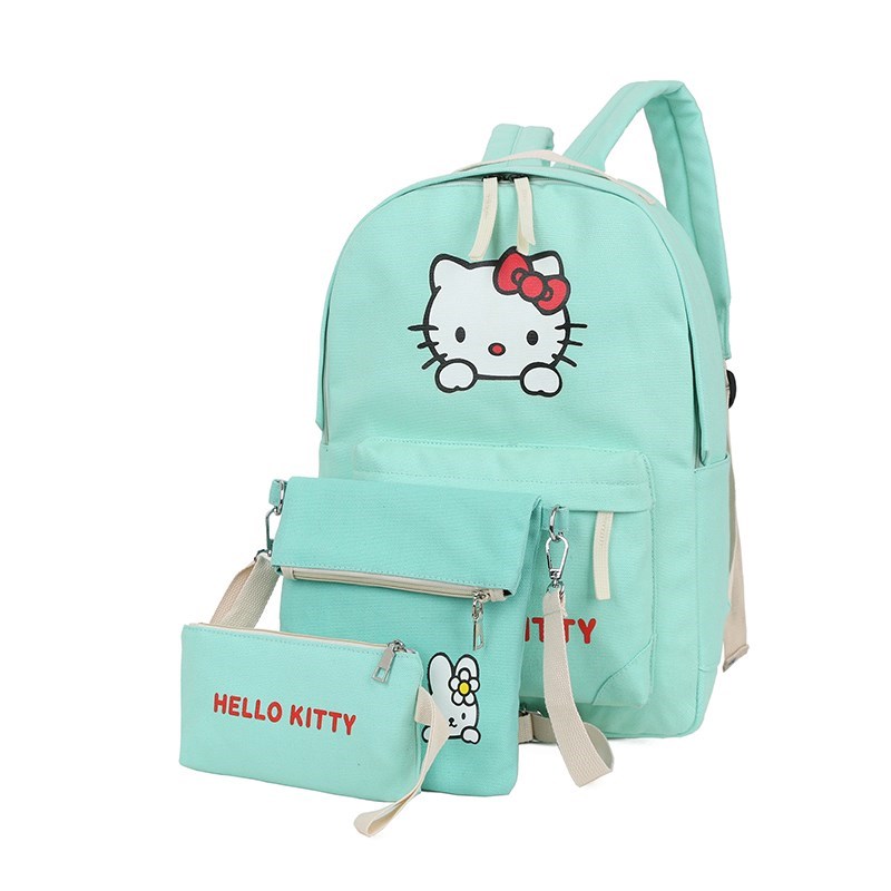 2017新款學院風帆布初中學生書包夜光卡通hellokitty貓小學生背包