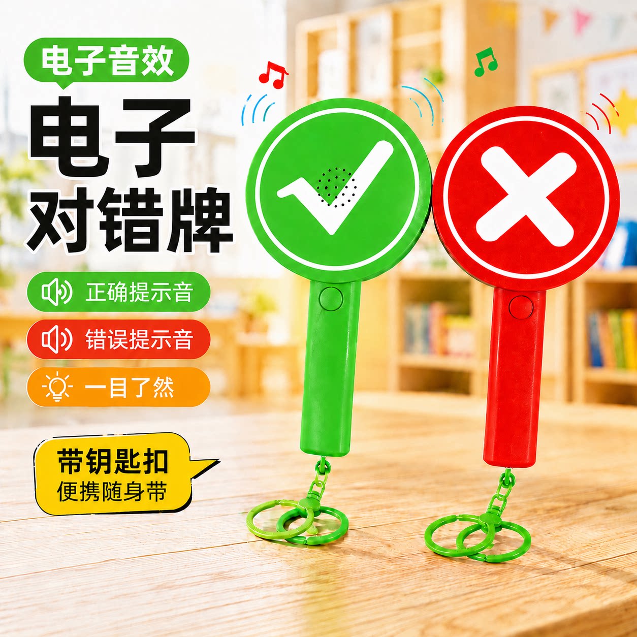 可发声双面手举牌钥匙扣打卡