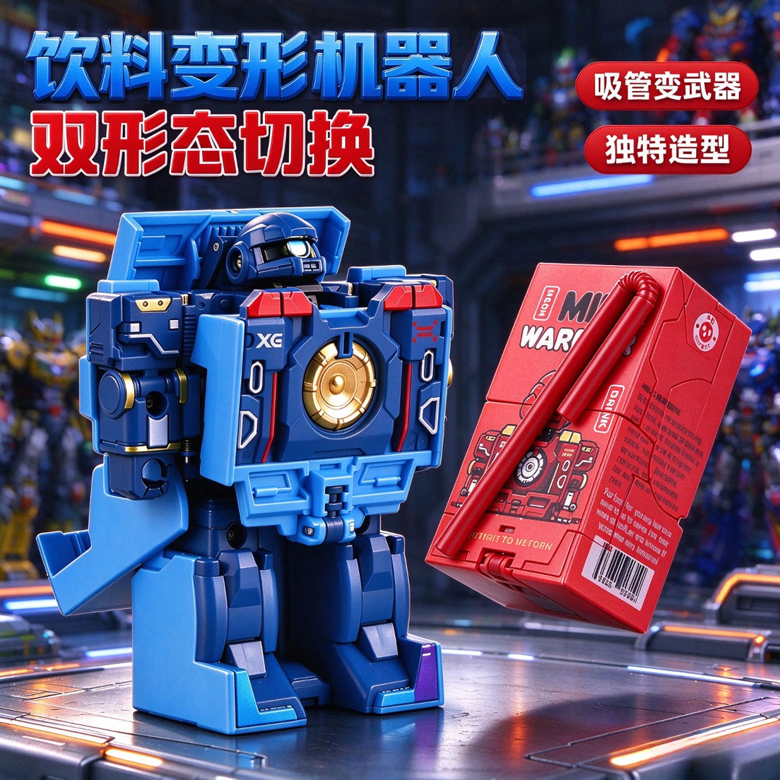 饮料变形机器人双形态机甲玩具