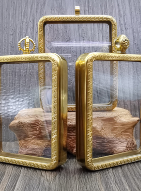 双面防水钛钢唐卡嘎乌盒金色佛牌外壳透明壳子吊坠平安符框噶乌盒