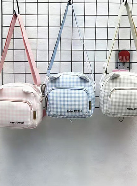 怪咖潮玩 商场同款 30149猫咪耳朵斜挎手机包2025格纹单肩包痛包