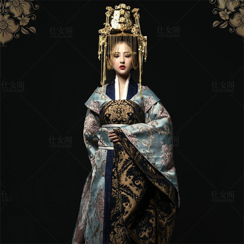 出租影楼写真女古装唐装汉服皇后贵妃拖尾唯美古典走秀表演出服装