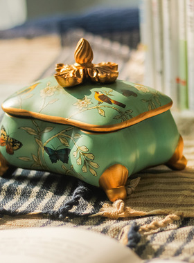 欧式外贸陶瓷收纳盒玄关客厅糖果盒家居摆件软装饰品粉盒首饰盒