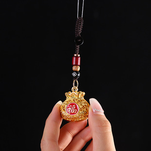 新中式 福字錢(qián)袋鑰匙扣國(guó)潮吊墜項(xiàng)鏈掛墜合金保色電鍍鏤空福袋
