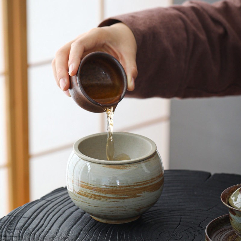 包邮手工粗陶建水带盖茶渣桶茶洗杯洗笔洗水盂功夫茶具配件茶杯