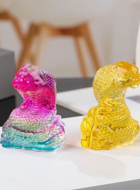 蛇年新品批发琉璃蛇摆件十二生肖动物水晶蛇小摆件客厅桌面家居
