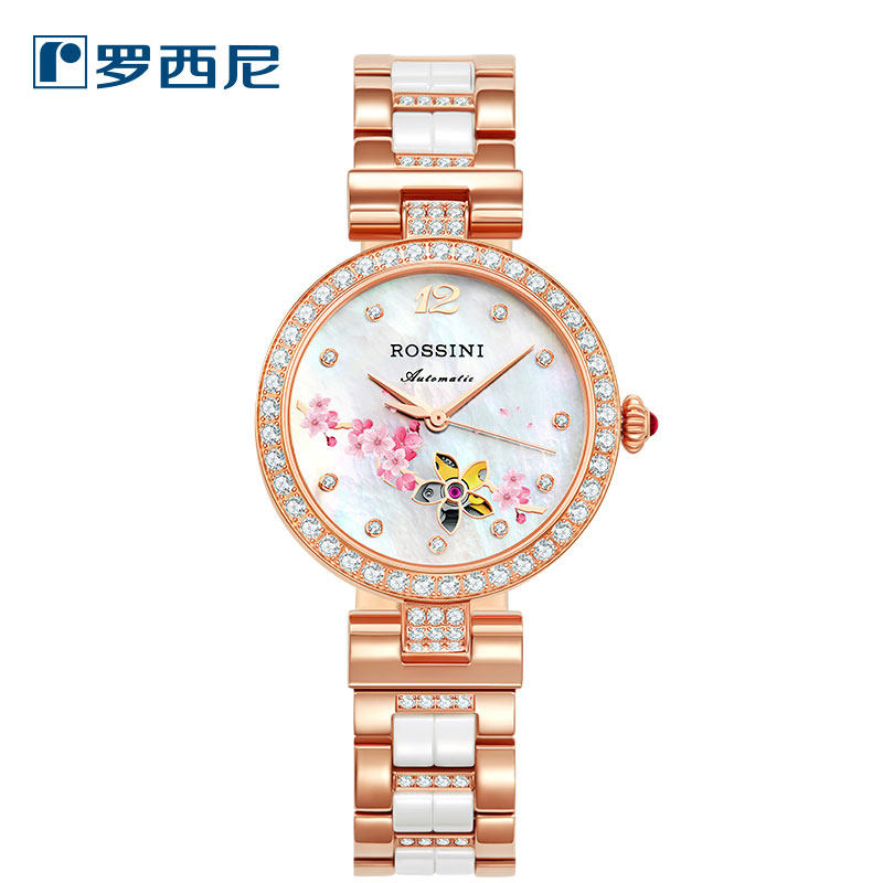 罗西尼官方正品新款手表女陶瓷表带时尚女表防水自动机械女表6758