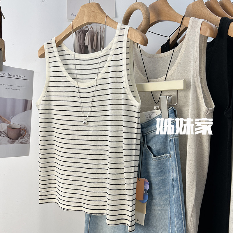 自留夏季新款高品质亚麻薄款显瘦针织背心女亲肤内搭无袖吊带上衣