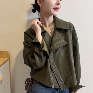 洋气翻领短款皮衣外套女2026春季新款高级感时尚宽松百搭夹克上衣