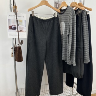 卫裤 软糯舒适加绒松紧腰休闲弯刀裤 百搭显瘦直筒裤 新款 女2025冬季