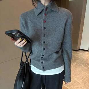 韩国冬季新款气质时尚彩色单排扣高领羊绒毛衣女百搭显瘦针织开衫