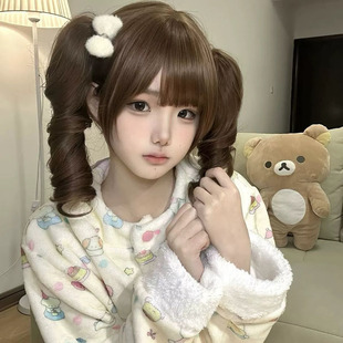 焦糖布丁lolita假发双马尾扎好齐刘海鬓角可爱风假发全头套女