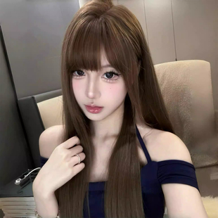 假发女冷棕色发御姐空气刘海黑长直自然日常仿真全头套假发女