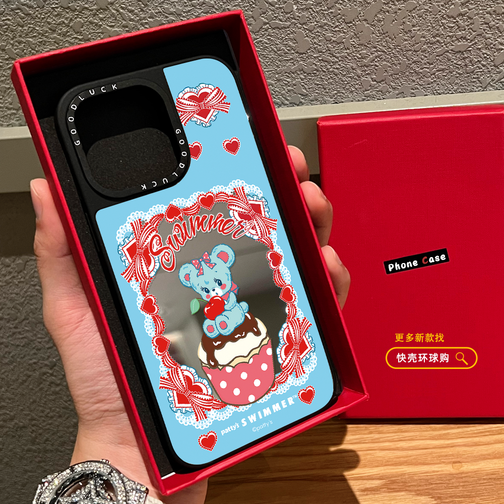 甜心风SWIMMER蛋糕蓝色小熊适用iphone17promax手机壳16pro苹果15镜面MagSafe磁吸14plus保护套防摔13卡通ins