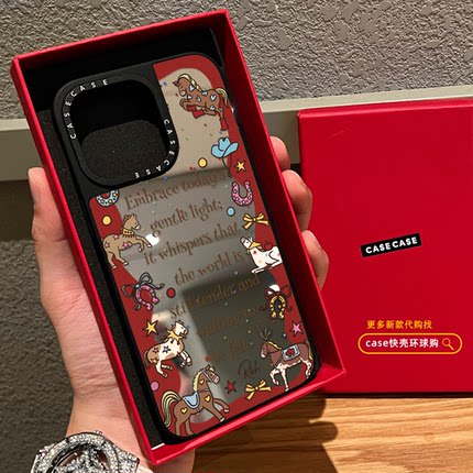 美式环绕英文骏马适用iphone17promax手机壳16pro苹果15磁吸MagSafe镜面14plus复古马年13艺术Air女12红色