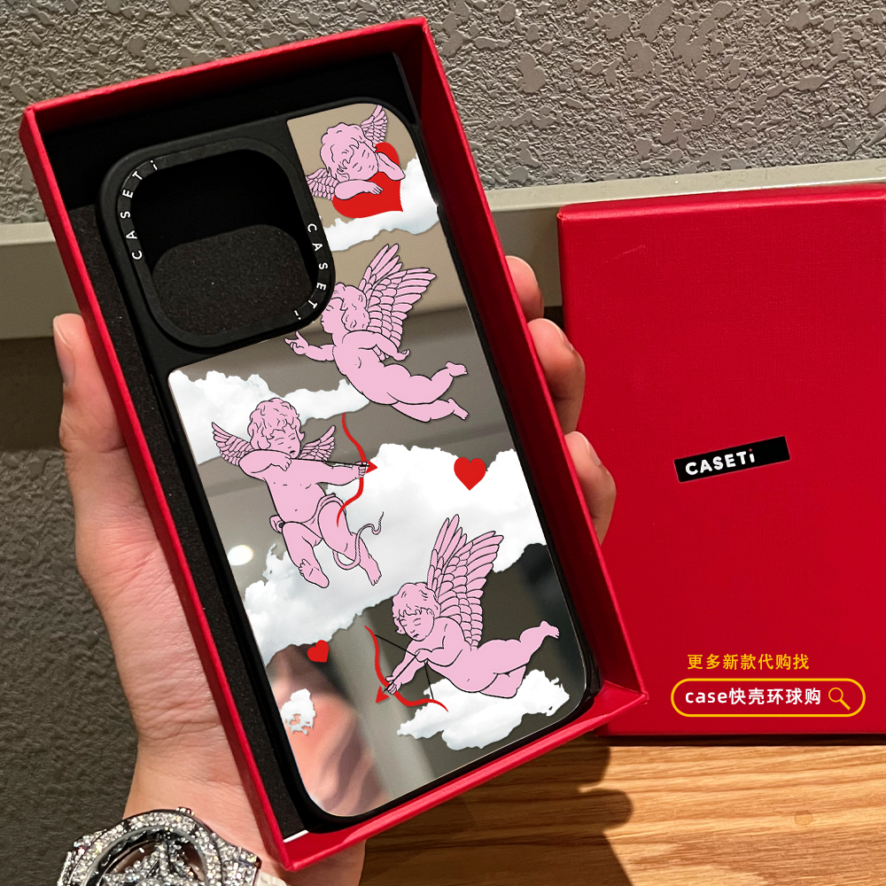 C家联名丘比特爱心天使适用iphone16promax手机壳17pro苹果15plus磁吸MagSafe镜面14日韩情侣13卡通男女新款